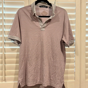 Travis, Matthew, medium gray‎ with red stripes  golf shirt